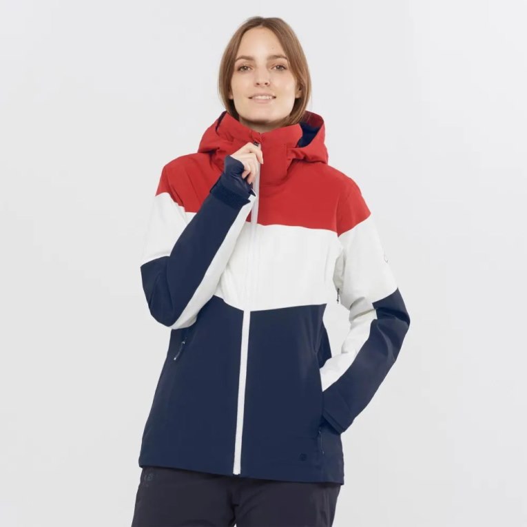 Red / White / Navy Salomon Slalom Insulated Hoodie Women\'s Ski Jackets | PH 93546R